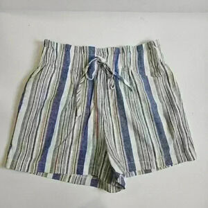 HAVE Blue Tan Stripe Paper Bag High Waist Shorts Elastic Waist Band Women Medium